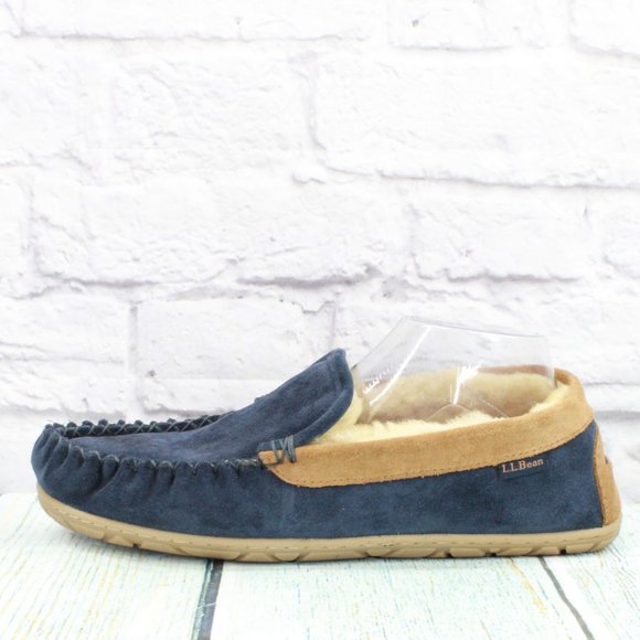 L.L. Bean Other - LL Bean Wicked Good Blue Suede Shearling Lined Venetian Slipper Size 9 Medium